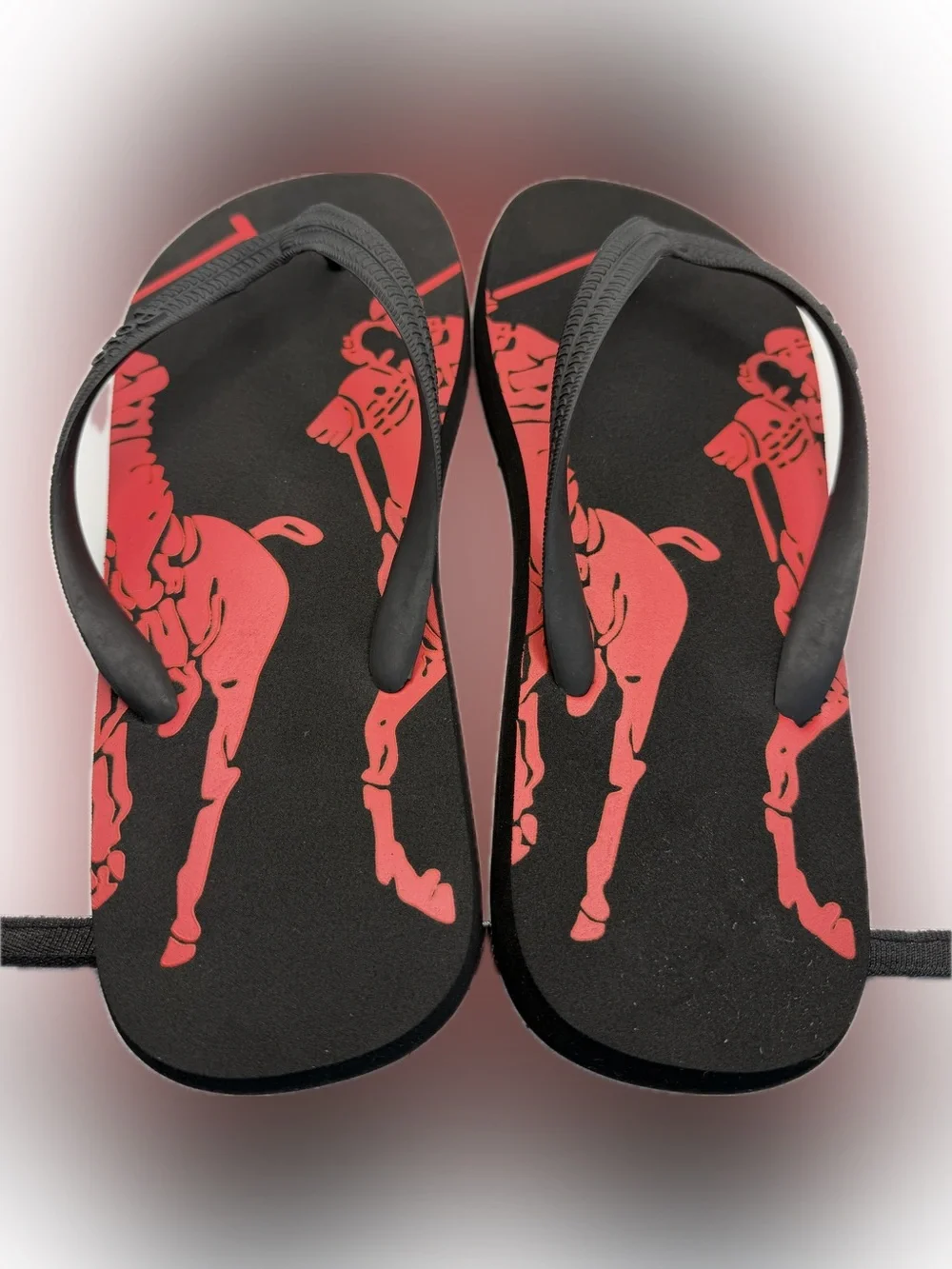 Polo Sport by Ralph Lauren Collins Black/Red Polo Player Flip Flops, Sz 11, NIB